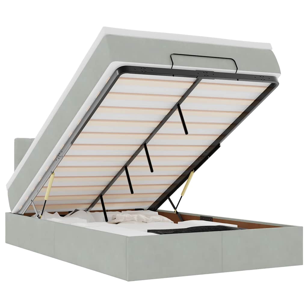 vidaXL Οθωμανικό κρεβάτι με στρώμα&LEDs Ανοιχτό γκρι 120x190cm Βελούδο