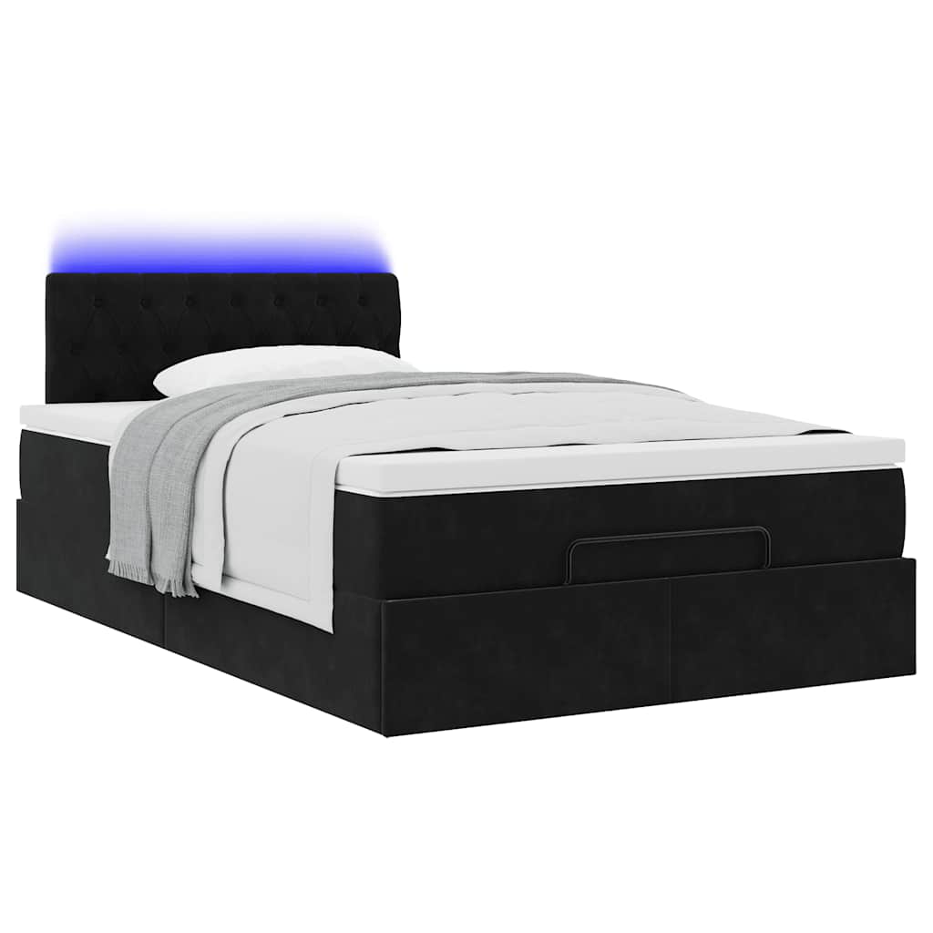 vidaXL Οθωμανικό κρεβάτι με στρώμα & LEDs Μαύρο 120x190cm Velvet