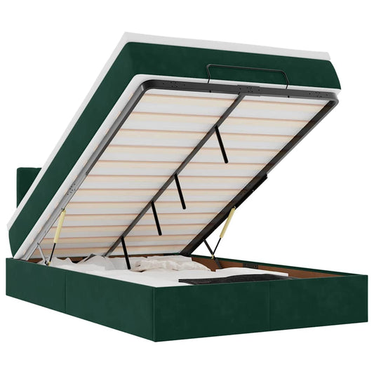 vidaXL Οθωμανικό κρεβάτι με στρώμα & LEDs Dark Green 120x190cm Velvet