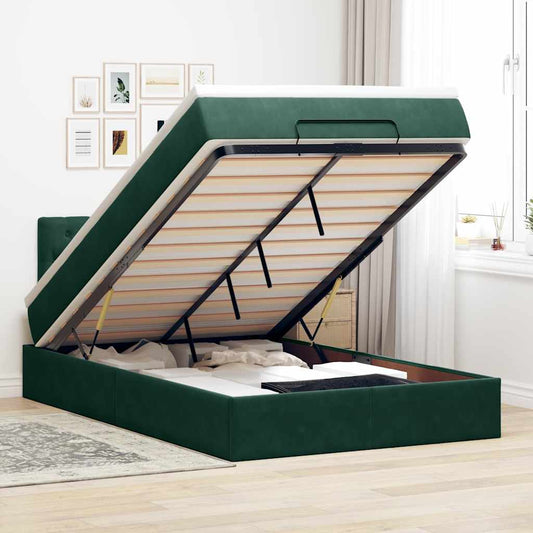 vidaXL Οθωμανικό κρεβάτι με στρώμα & LEDs Dark Green 120x190cm Velvet