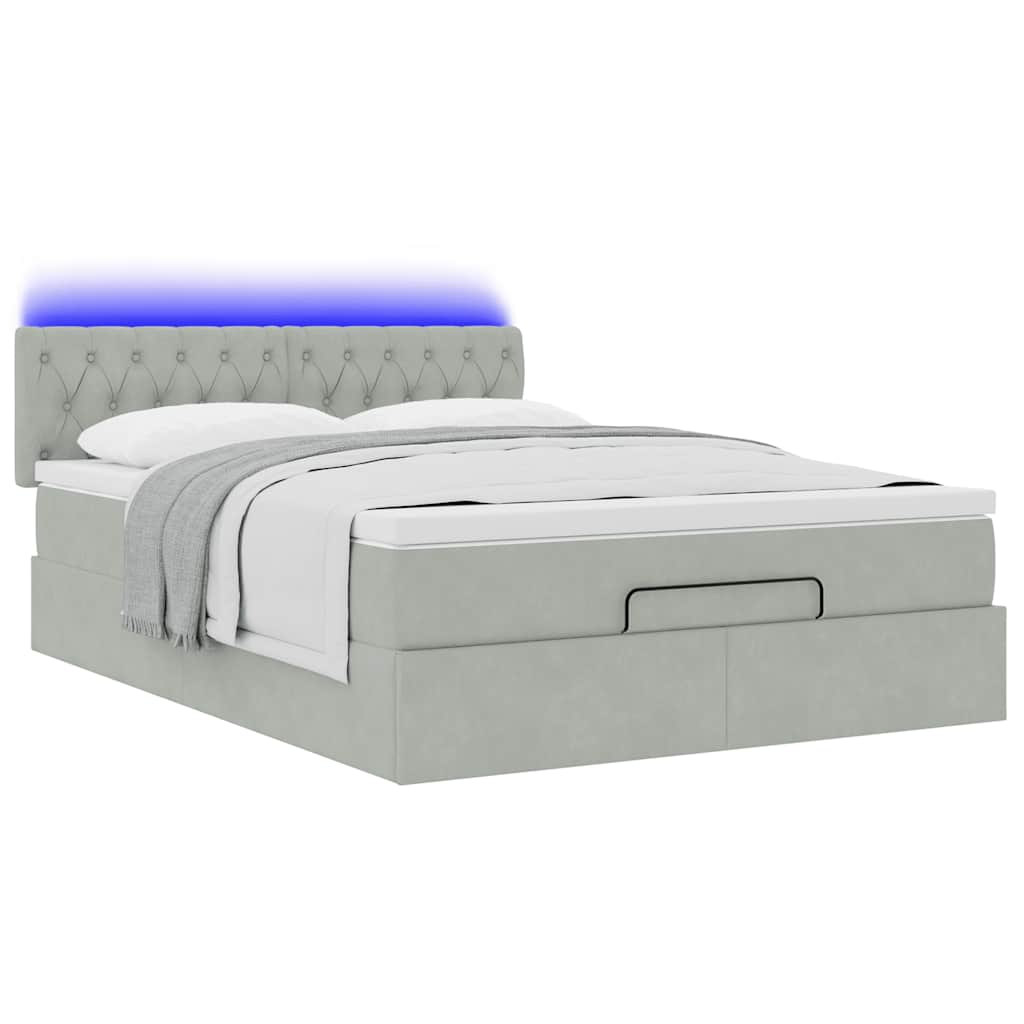 vidaXL Οθωμανικό κρεβάτι με στρώμα&LEDs Ανοιχτό γκρι 140x190cm Βελούδο
