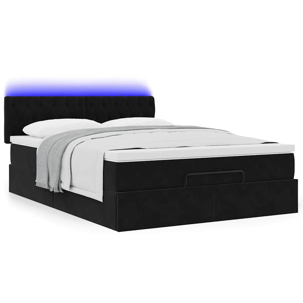 vidaXL Κρεβάτι-Μοντέρνο Κρεβάτι με Στρώμα & LED Μαύρο Βελούδο 140x200 εκ.