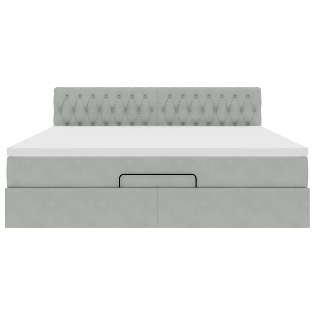 vidaXL Οθωμανικό κρεβάτι με στρώμα&LEDs Ανοιχτό γκρι 160x200cm Βελούδο