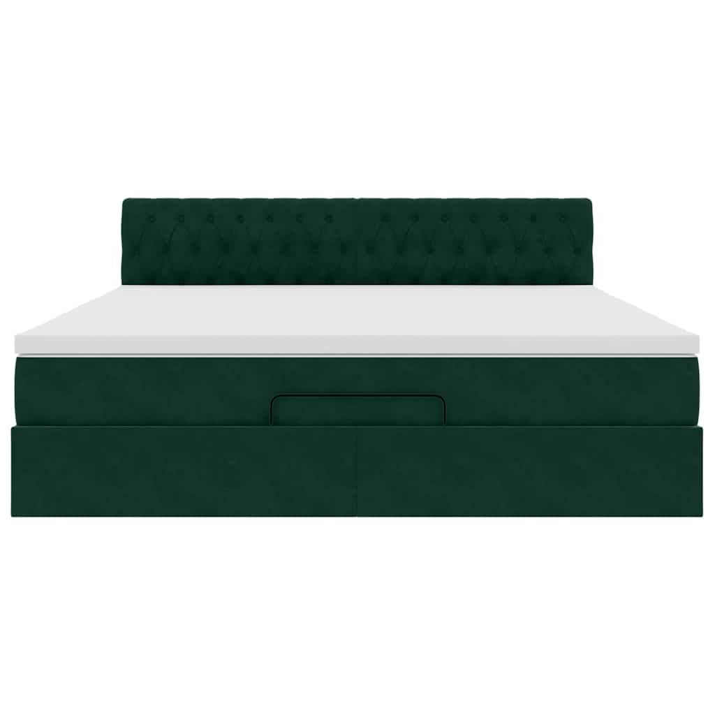 vidaXL Οθωμανικό κρεβάτι με στρώμα & LEDs Dark Green 160x200cm Velvet