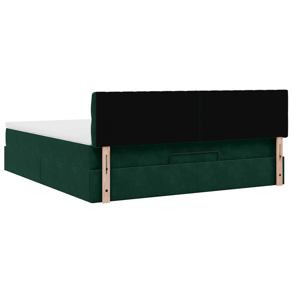 vidaXL Οθωμανικό κρεβάτι με στρώμα & LEDs Dark Green 160x200cm Velvet