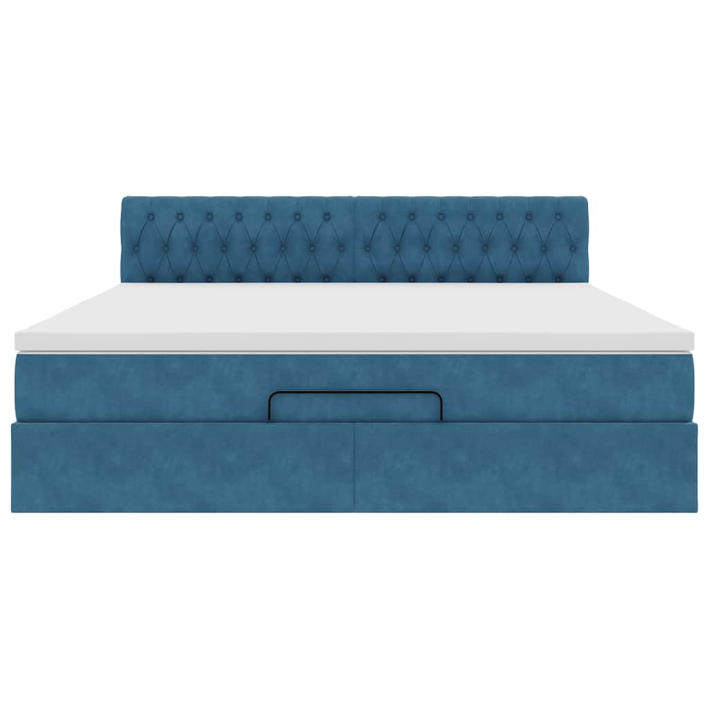 vidaXL Οθωμανικό κρεβάτι με στρώμα&LEDs Σκούρο μπλε 160x200cm Βελούδο