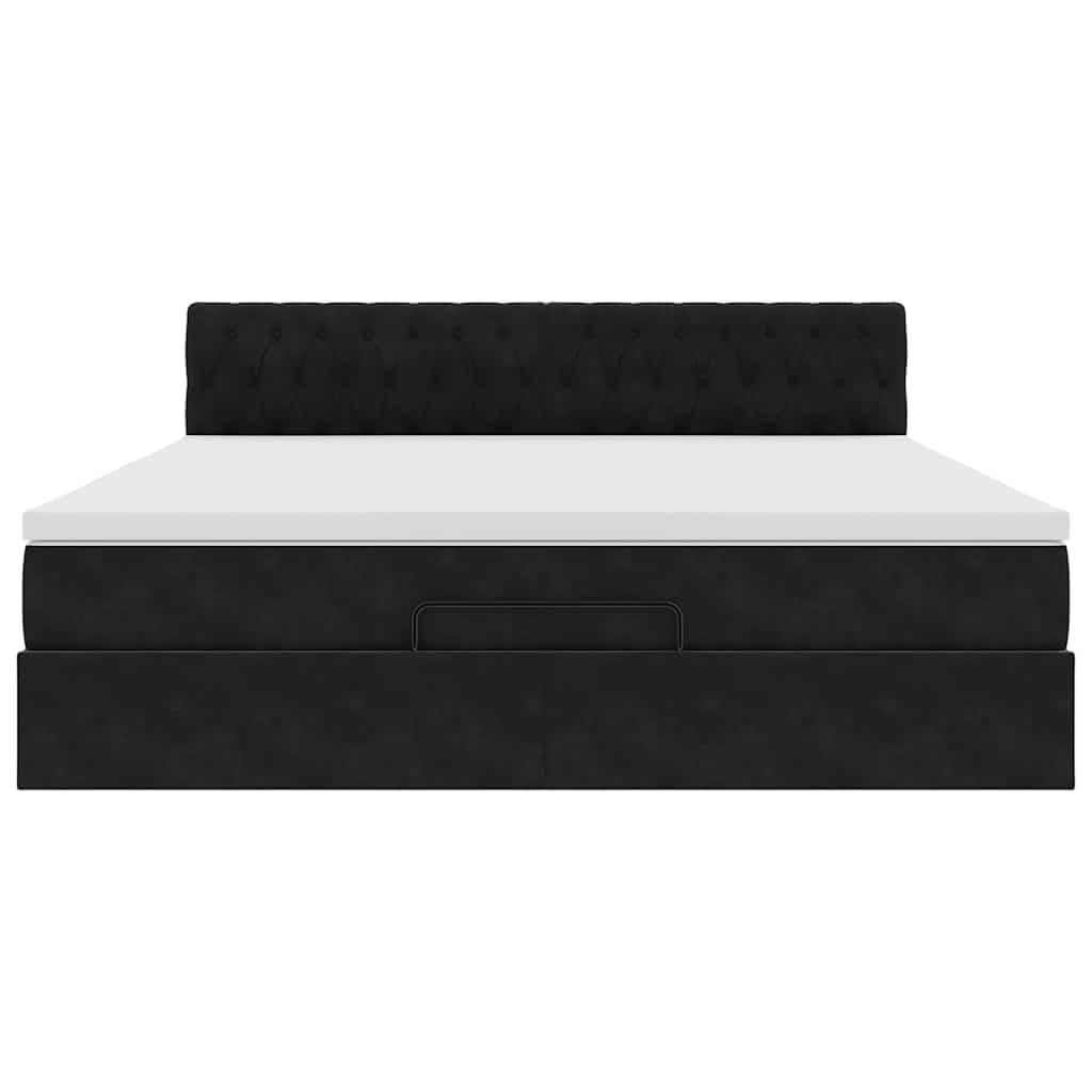 vidaXL Οθωμανικό κρεβάτι με στρώμα & LEDs Μαύρο 180x200cm Velvet
