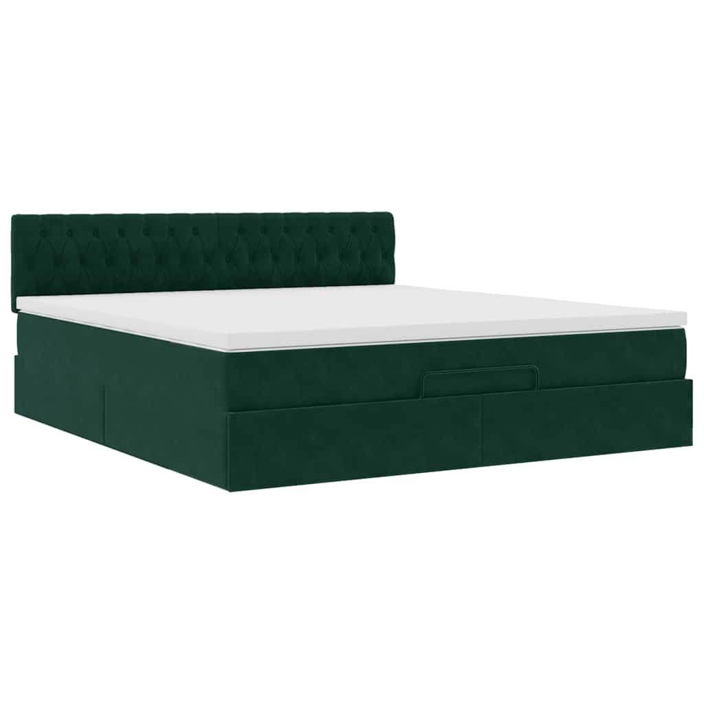 vidaXL Οθωμανικό κρεβάτι με στρώμα & LEDs Dark Green 180x200cm Velvet