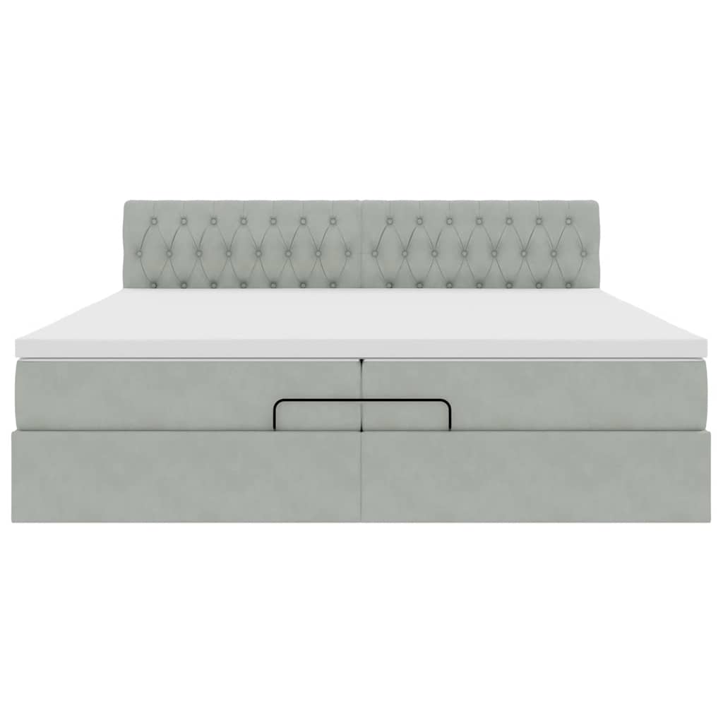 vidaXL Οθωμανικό κρεβάτι με στρώματα & LEDs Ανοιχτό γκρι Βελούδο