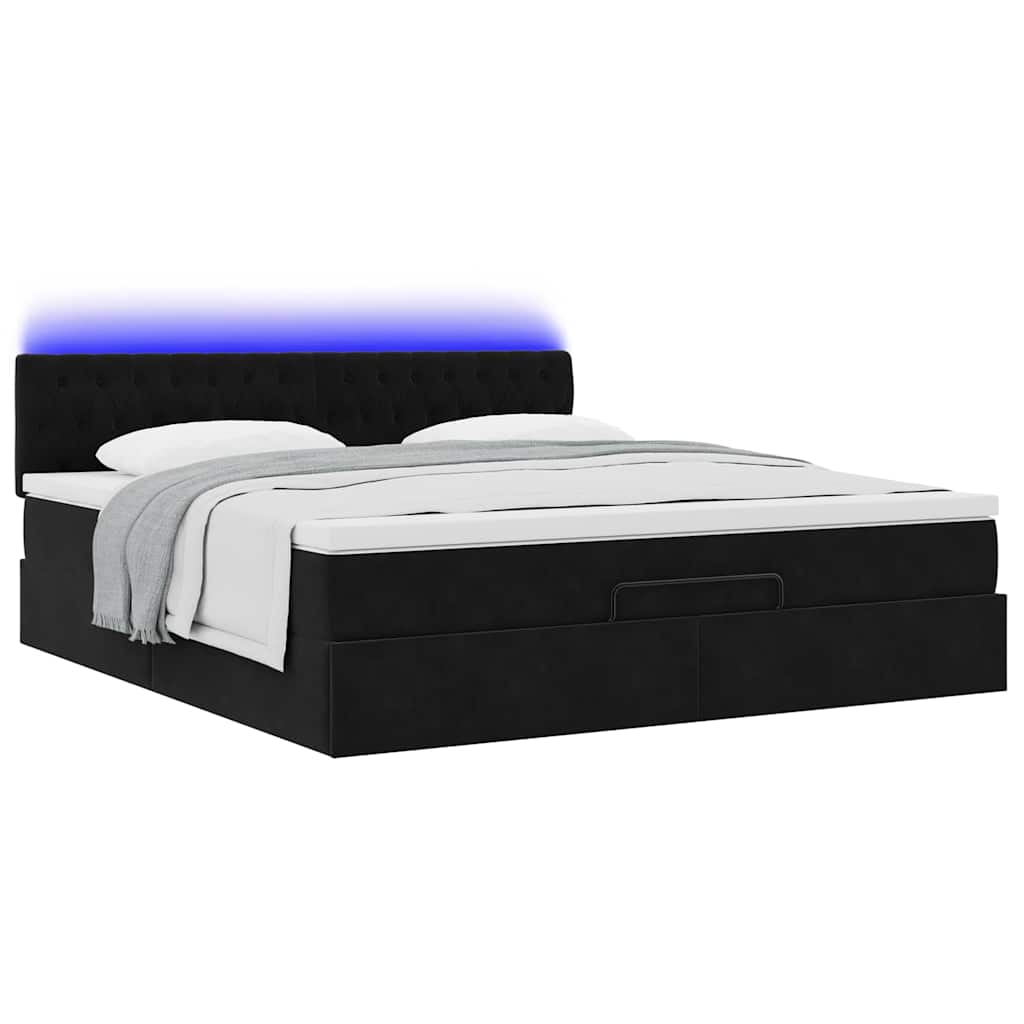 vidaXL Οθωμανικό κρεβάτι με στρώματα & LEDs Μαύρο 200x200cm Velvet