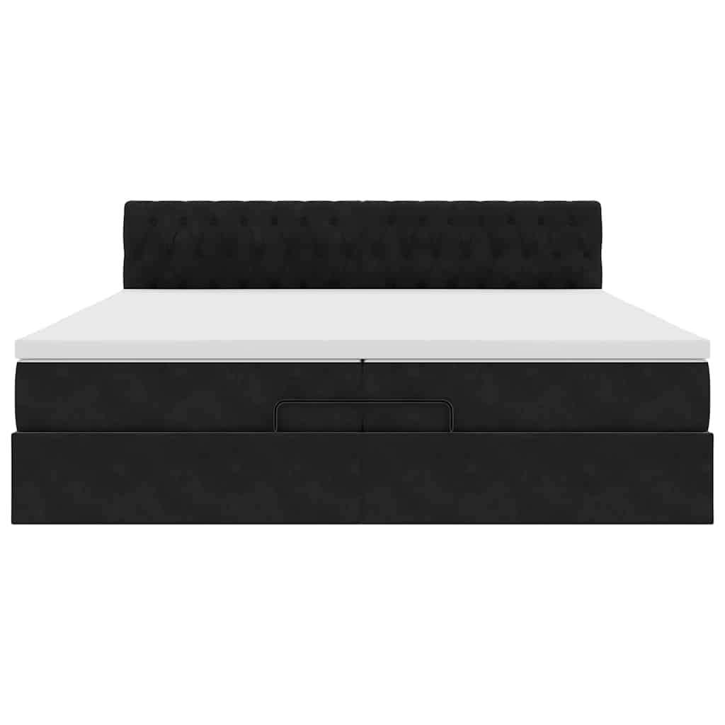 vidaXL Οθωμανικό κρεβάτι με στρώματα & LEDs Μαύρο 200x200cm Velvet