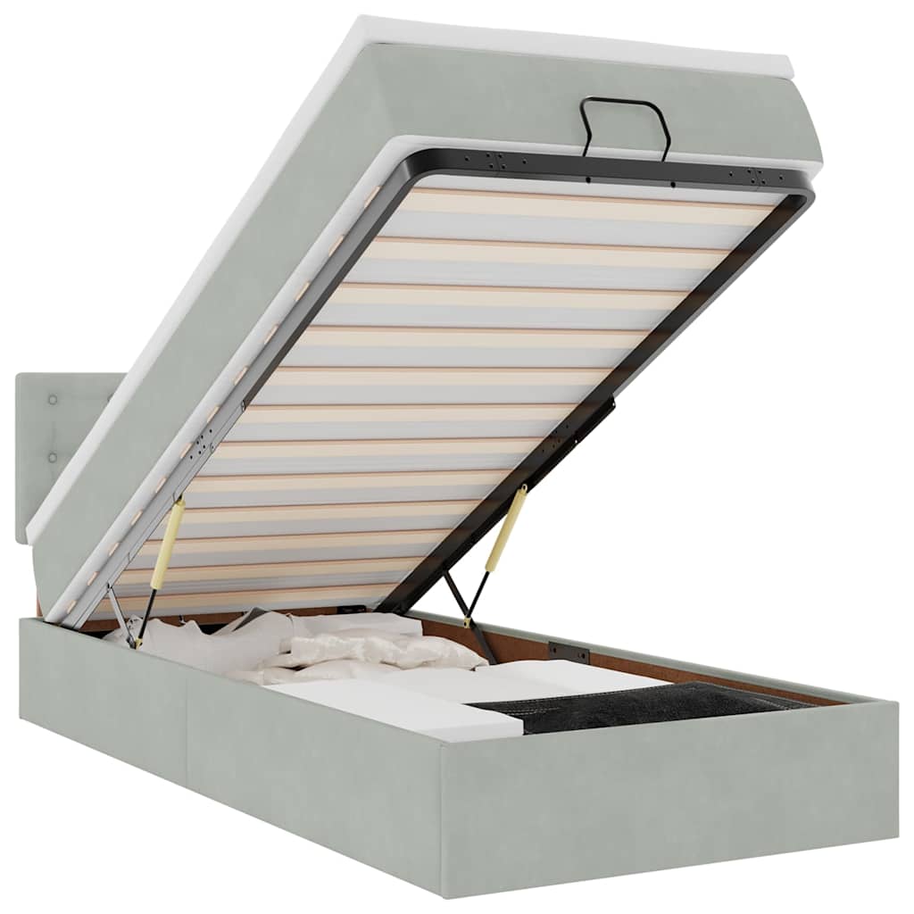 vidaXL Οθωμανικό κρεβάτι με στρώμα&LEDs Ανοιχτό γκρι 80x200cm Βελούδο