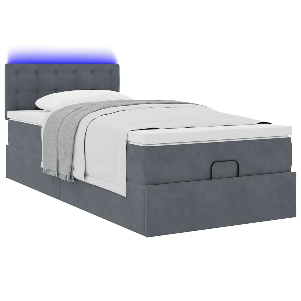 vidaXL Οθωμανικό κρεβάτι με στρώμα & LEDs Dark Grey 80x200cm Velvet