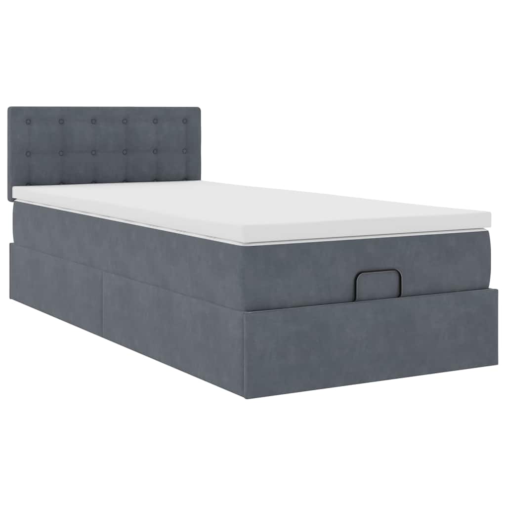 vidaXL Οθωμανικό κρεβάτι με στρώμα & LEDs Dark Grey 80x200cm Velvet