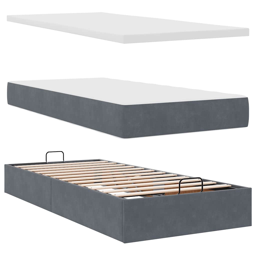 vidaXL Οθωμανικό κρεβάτι με στρώμα & LEDs Dark Grey 80x200cm Velvet