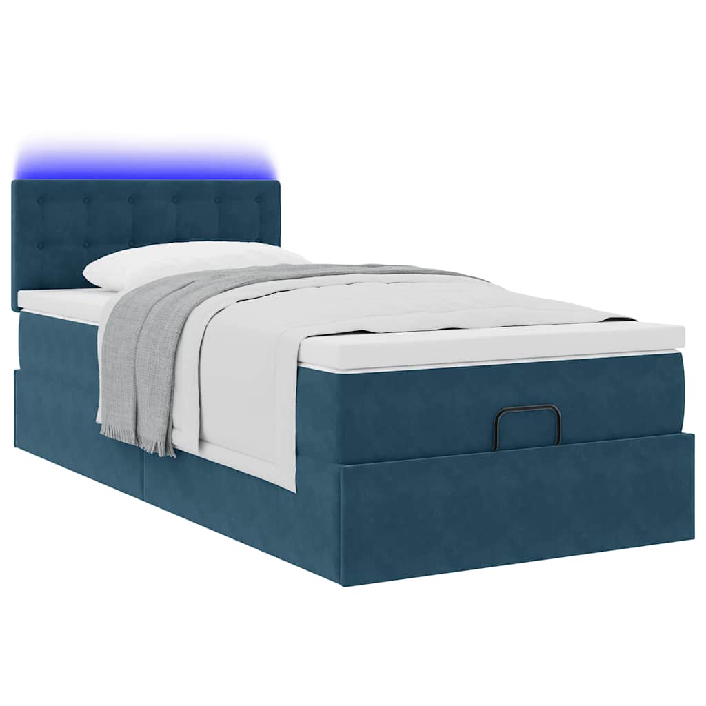 vidaXL Οθωμανικό κρεβάτι με στρώμα & LEDs Σκούρο μπλε 80x200cm Βελούδο
