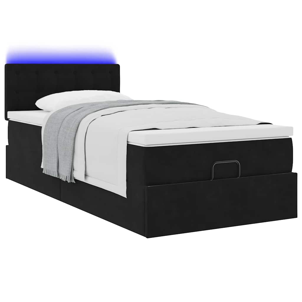 vidaXL Οθωμανικό κρεβάτι με στρώμα & LEDs Μαύρο 90x190cm Velvet