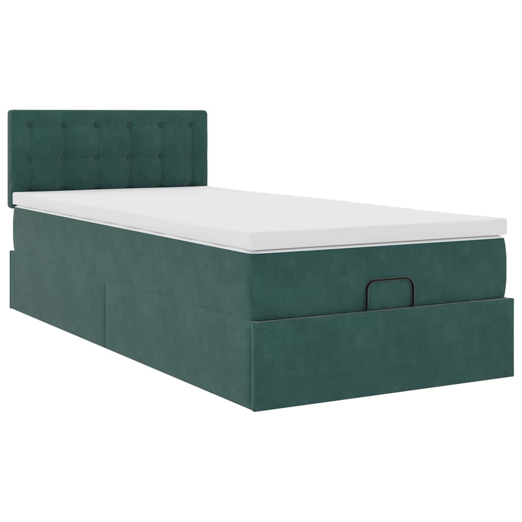 vidaXL Οθωμανικό κρεβάτι με στρώμα & LEDs Dark Green 90x200cm Velvet