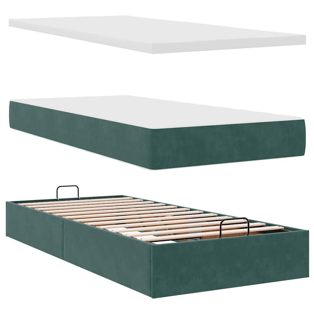 vidaXL Οθωμανικό κρεβάτι με στρώμα & LEDs Dark Green 90x200cm Velvet