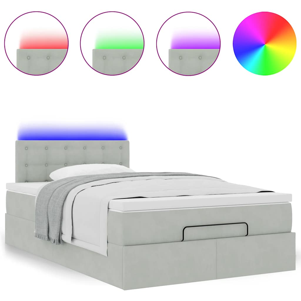 vidaXL Οθωμανικό κρεβάτι με στρώμα&LEDs Ανοιχτό γκρι 120x200cm Βελούδο