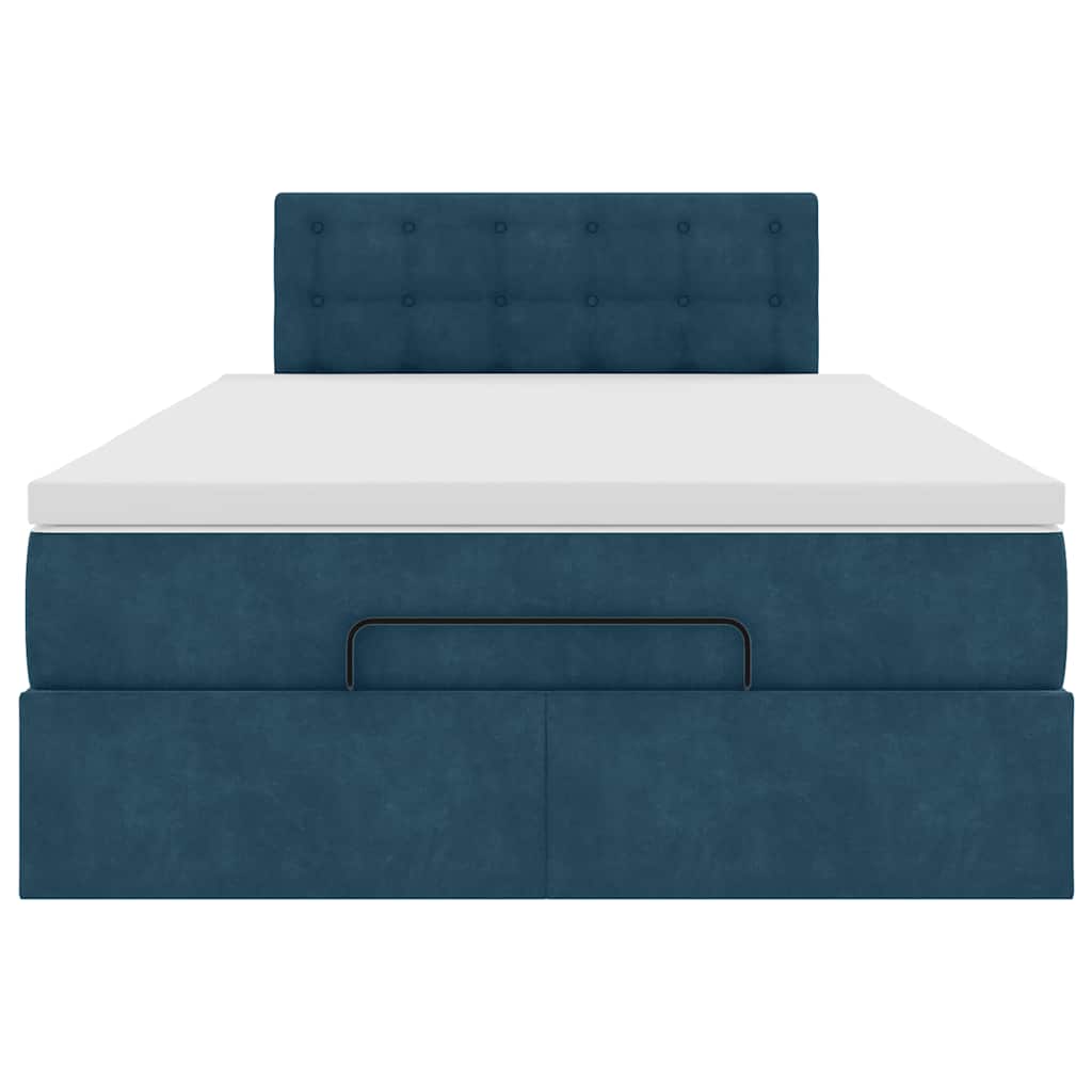 vidaXL Οθωμανικό κρεβάτι με στρώμα&LEDs Σκούρο μπλε 120x200cm Βελούδο