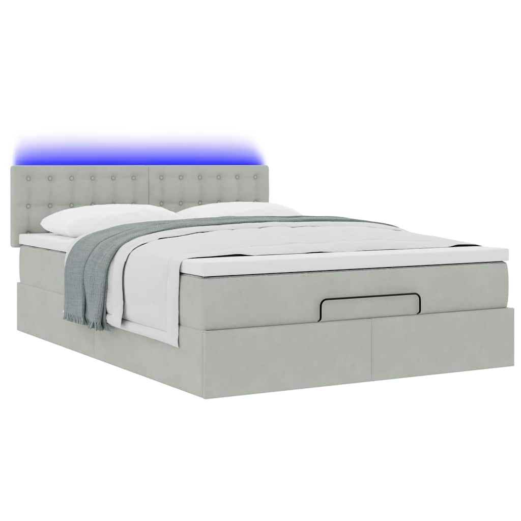 vidaXL Οθωμανικό κρεβάτι με στρώμα&LEDs Ανοιχτό γκρι 140x190cm Βελούδο
