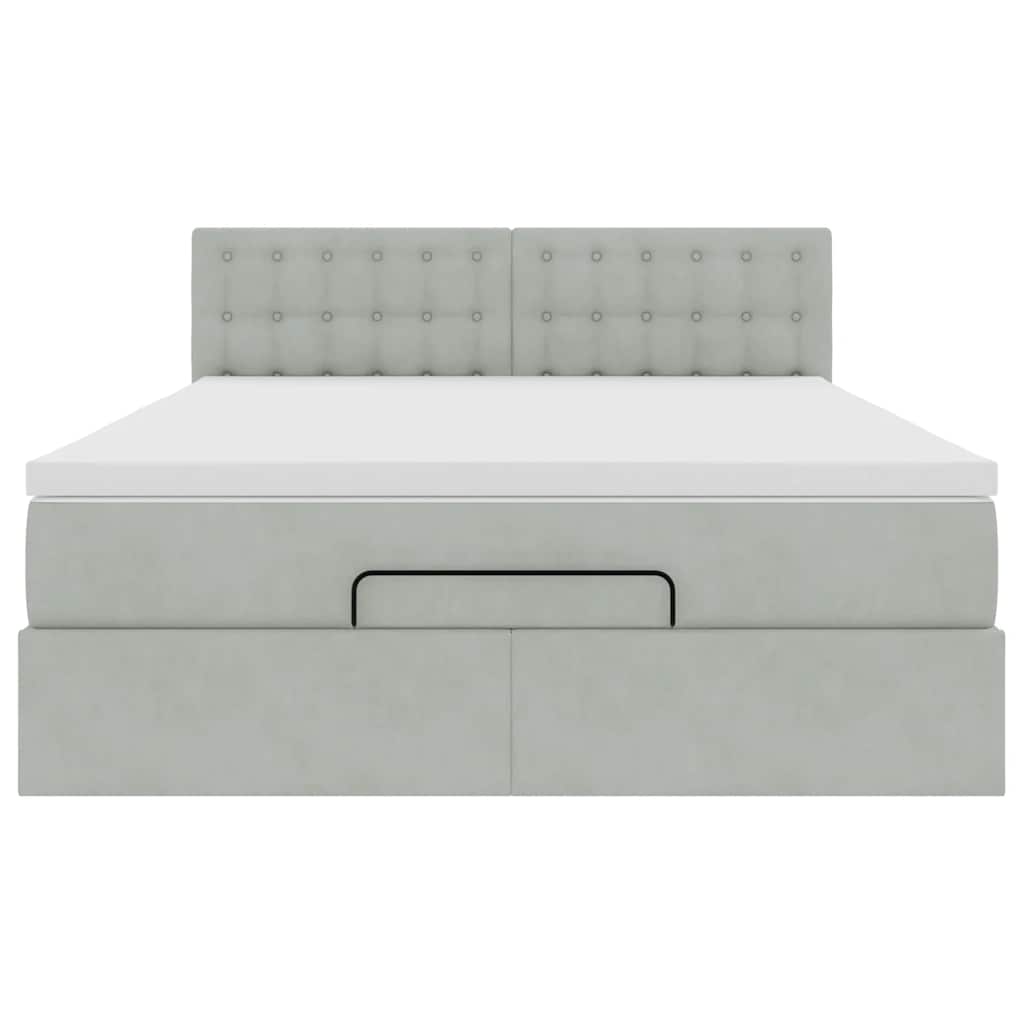 vidaXL Οθωμανικό κρεβάτι με στρώμα & LEDs Ανοιχτό γκρι Βελούδο