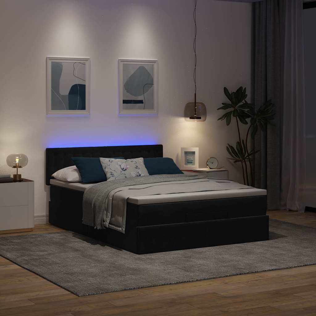 vidaXL Κρεβάτι-Μοντέρνο Κρεβάτι με Στρώμα & LED Μαύρο Βελούδο 140x200 εκ.