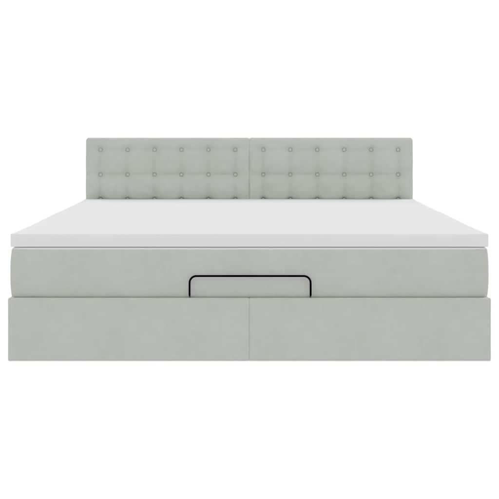 vidaXL Οθωμανικό κρεβάτι με στρώμα&LEDs Ανοιχτό γκρι 160x200cm Βελούδο