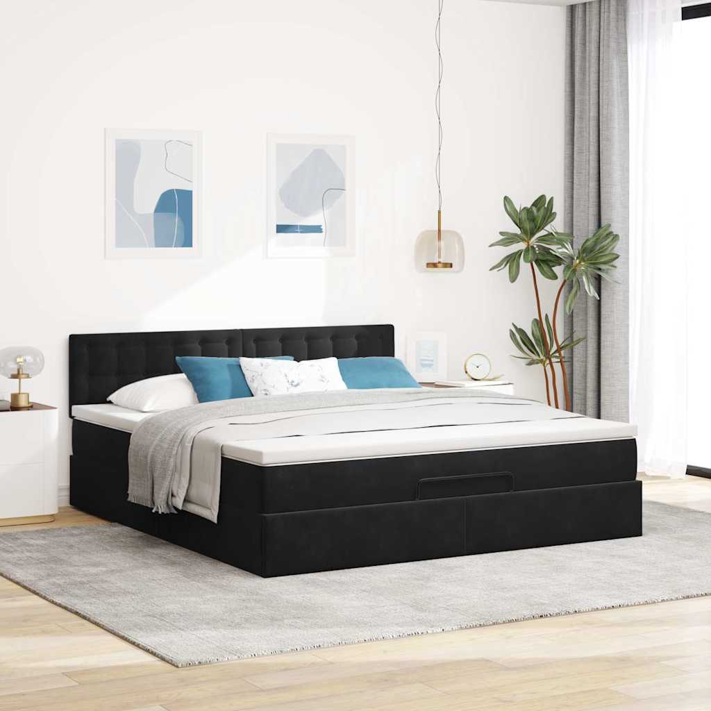 vidaXL Οθωμανικό κρεβάτι με στρώμα & LEDs Μαύρο 160x200cm Velvet