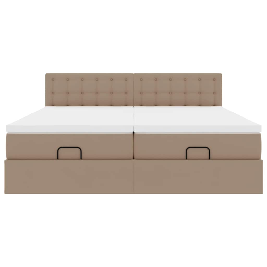 vidaXL Οθωμανικό κρεβάτι με στρώματα & LEDs Cappucino Faux Leather