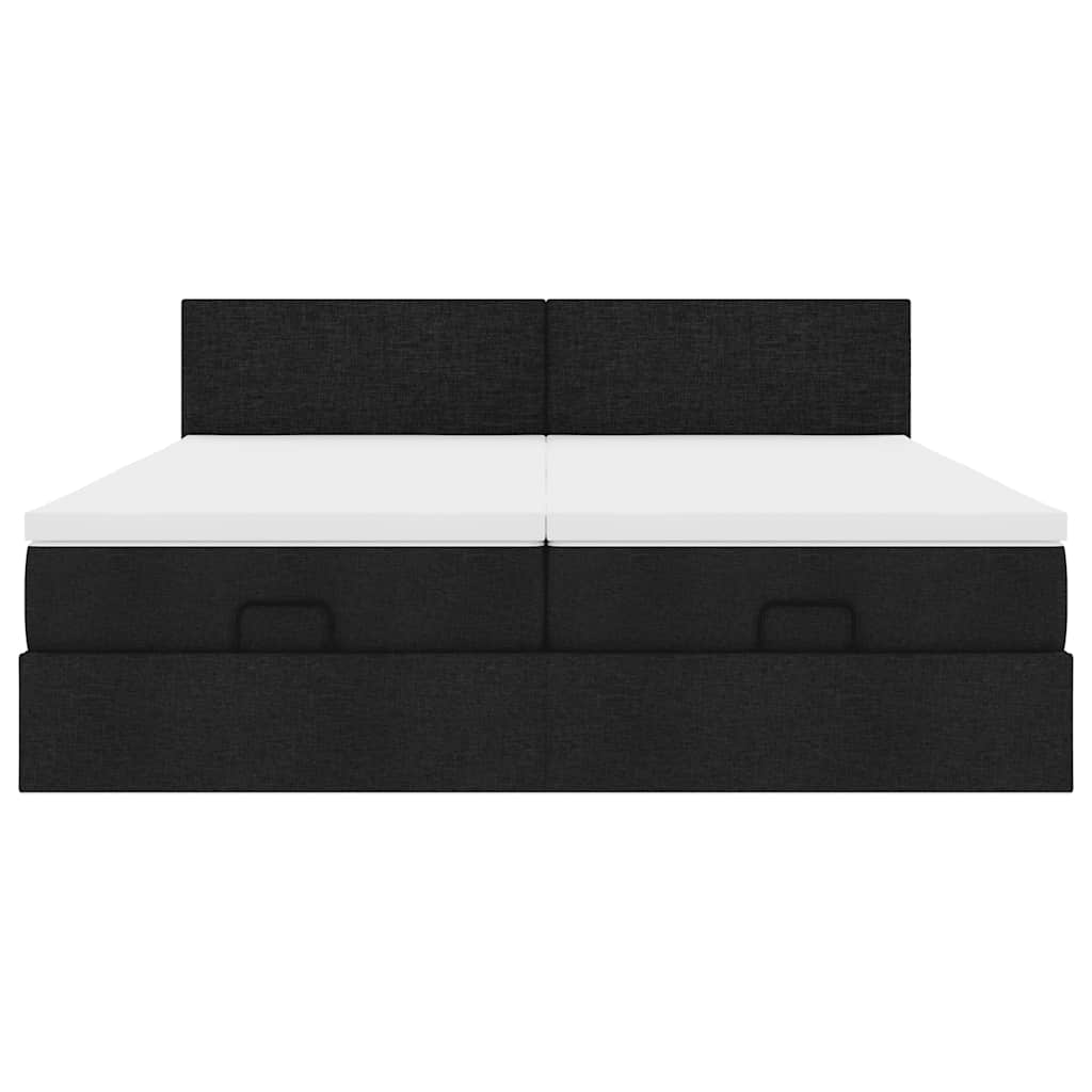 vidaXL Οθωμανικό κρεβάτι με στρώματα & LEDs Μαύρο ύφασμα 160x200cm