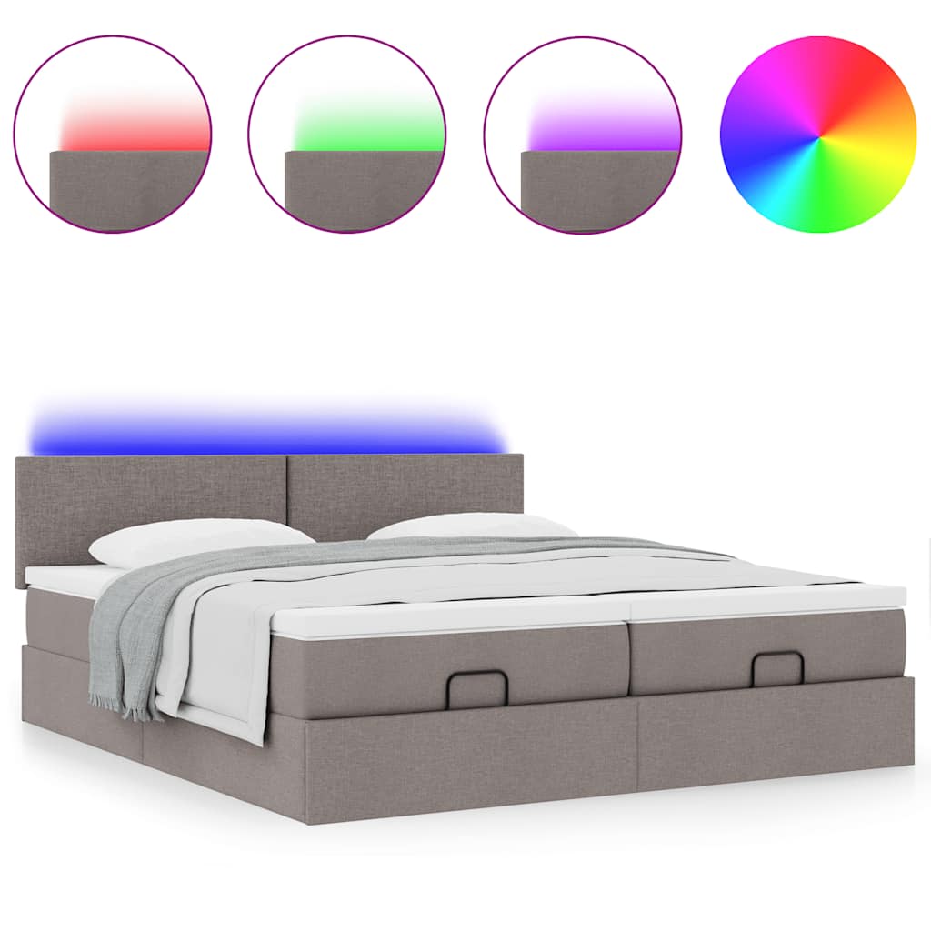 vidaXL Οθωμανικό κρεβάτι με στρώματα & LEDs Taupe 200x200cm ύφασμα