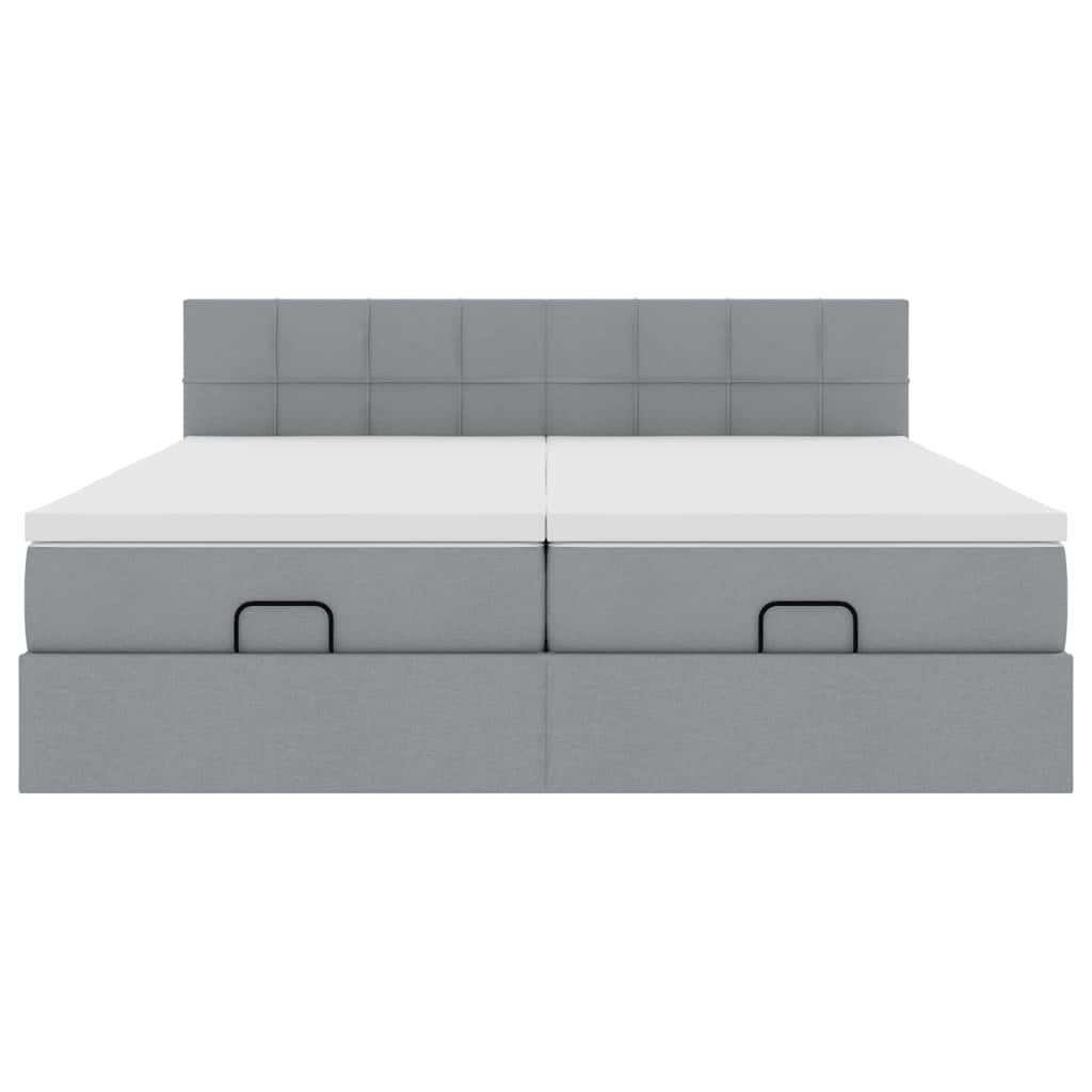 vidaXL Οθωμανικό κρεβάτι με στρώματα & LEDs Ανοιχτό γκρι ύφασμα