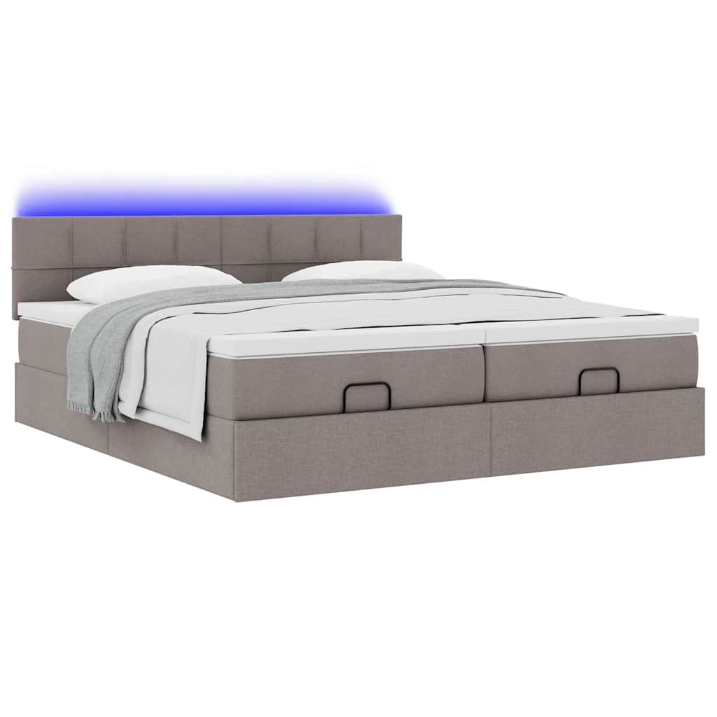 vidaXL Οθωμανικό κρεβάτι με στρώματα & LEDs Taupe 180x200cm ύφασμα