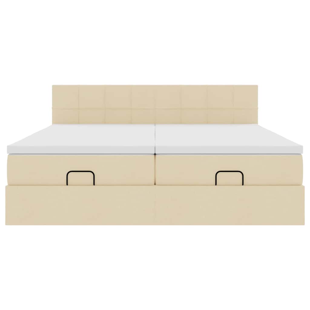 vidaXL Οθωμανικό κρεβάτι με στρώματα & LEDs Κρέμα 180x200cm ύφασμα