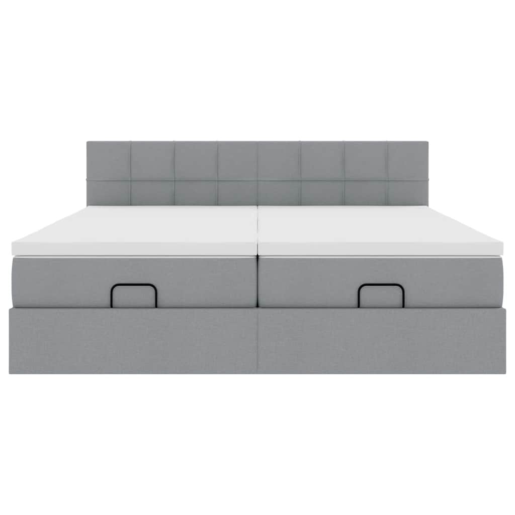 vidaXL Οθωμανικό κρεβάτι με στρώματα & LEDs Ανοιχτό γκρι ύφασμα