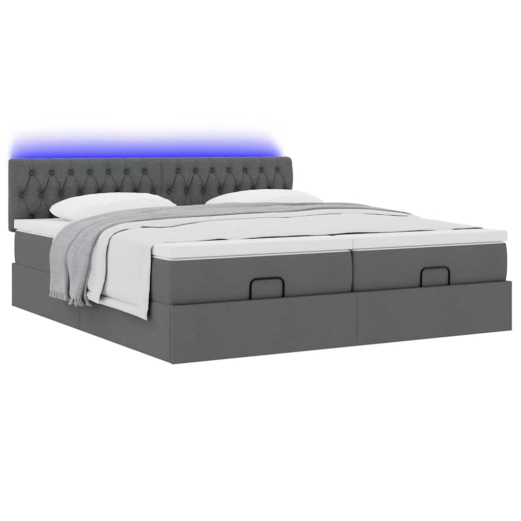 vidaXL Οθωμανικό κρεβάτι με στρώματα&LEDs Σκούρο γκρι 160x200cm ύφασμα