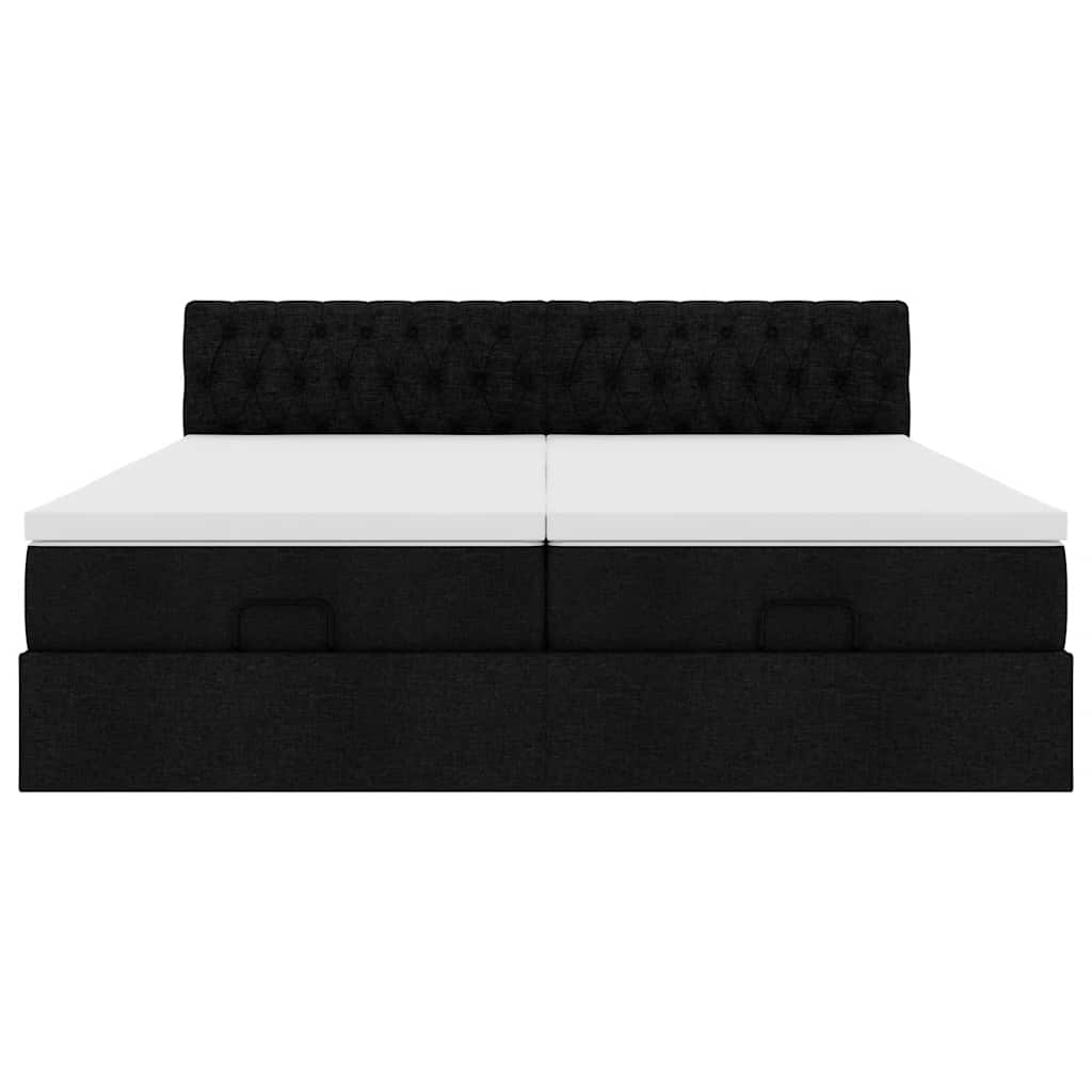 vidaXL Οθωμανικό κρεβάτι με στρώματα & LEDs Μαύρο ύφασμα 160x200cm