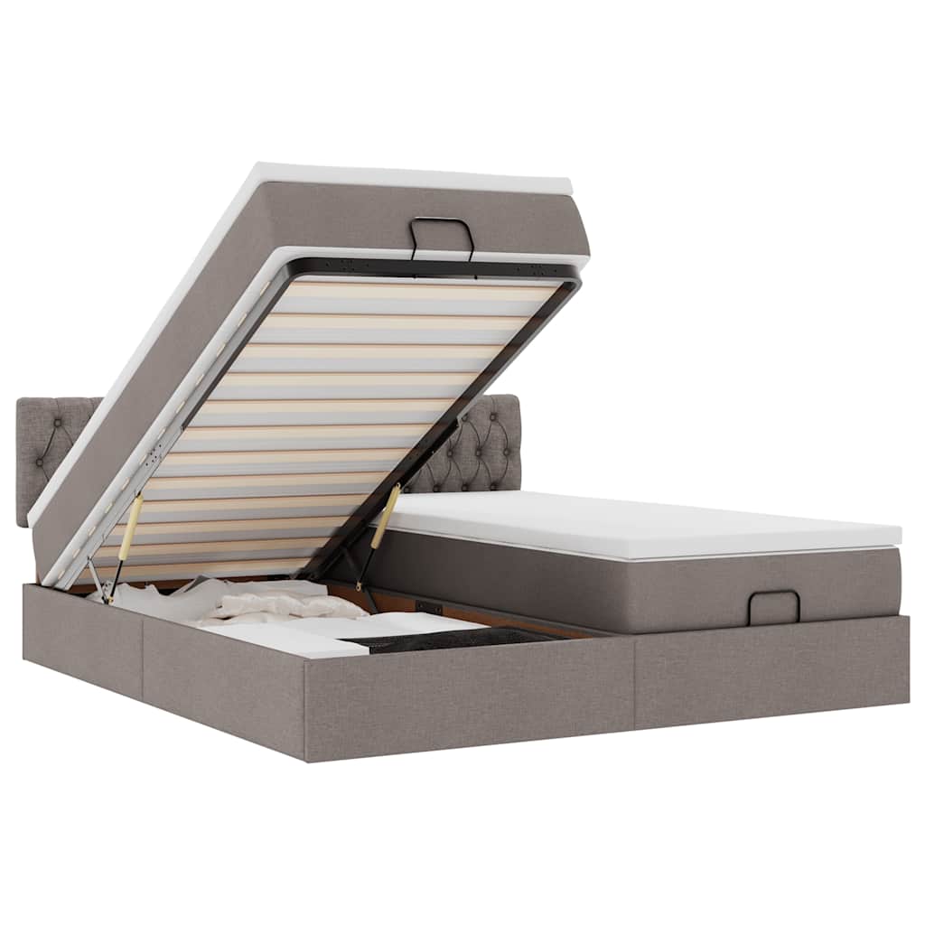 vidaXL Οθωμανικό κρεβάτι με στρώματα & LEDs Taupe 180x200cm ύφασμα