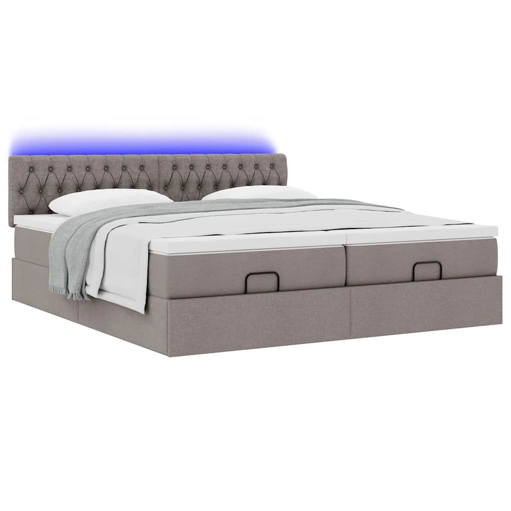vidaXL Οθωμανικό κρεβάτι με στρώματα & LEDs Taupe 180x200cm ύφασμα