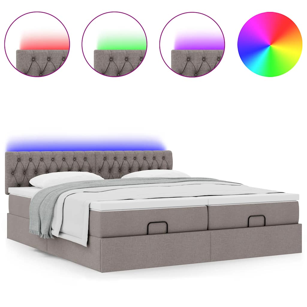 vidaXL Οθωμανικό κρεβάτι με στρώματα & LEDs Taupe 200x200cm ύφασμα