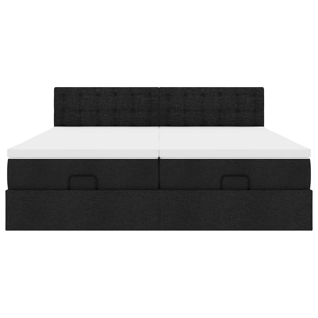 vidaXL Οθωμανικό κρεβάτι με στρώματα & LEDs Μαύρο ύφασμα 160x200cm