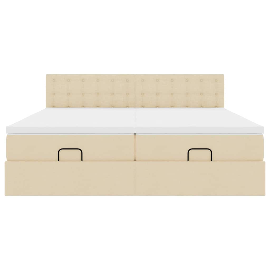 vidaXL Οθωμανικό κρεβάτι με στρώματα & LEDs Κρέμα 180x200cm ύφασμα