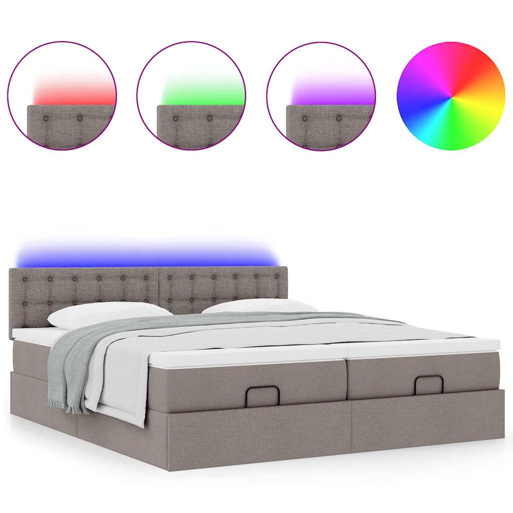 vidaXL Οθωμανικό κρεβάτι με στρώματα & LEDs Taupe 200x200cm ύφασμα