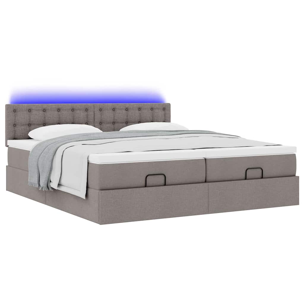 vidaXL Οθωμανικό κρεβάτι με στρώματα & LEDs Taupe 200x200cm ύφασμα