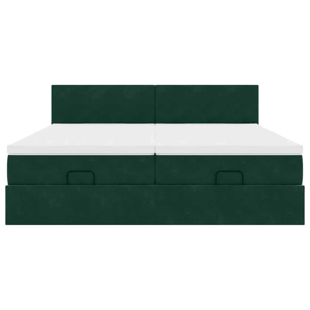 vidaXL Οθωμανικό κρεβάτι με στρώματα&LEDs Dark Green 180x200cm Velvet