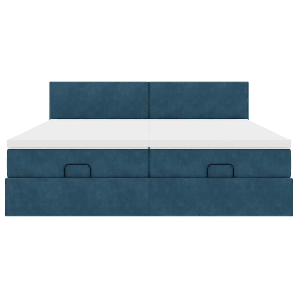 vidaXL Οθωμανικό κρεβάτι με στρώματα & LEDs Σκούρο μπλε Βελούδο