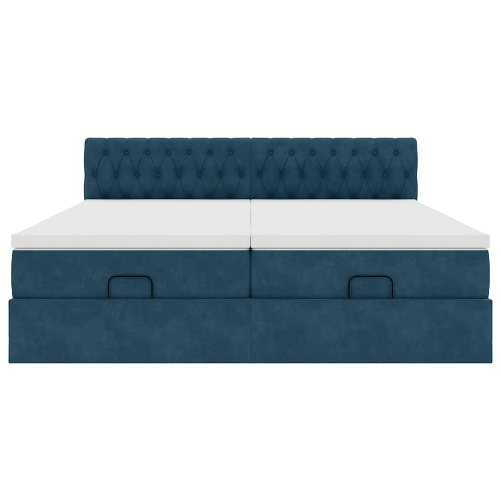 vidaXL Οθωμανικό κρεβάτι με στρώματα & LEDs Σκούρο μπλε Βελούδο