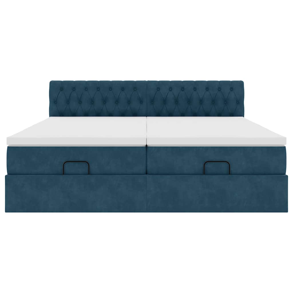 vidaXL Οθωμανικό κρεβάτι με στρώματα & LEDs Σκούρο μπλε Βελούδο